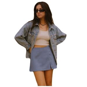 WRAPPER JUST FOR WRAPS Vtg Y2K USA Made Slate Blue Mini Skirt Sz 3/4 Chic Femme